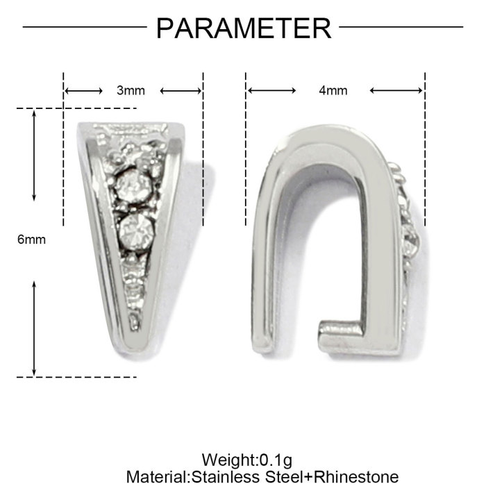 French Stainless Steel Rhinestone V Shaped Pinch Bail Clasps Melon Seeds Clips for DIY Necklace Pendant Women Jewelry