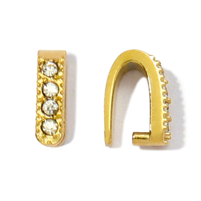 French Stainless Steel Rhinestone V Shaped Pinch Bail Clasps Melon Seeds Clips for DIY Necklace Pendant Women Jewelry