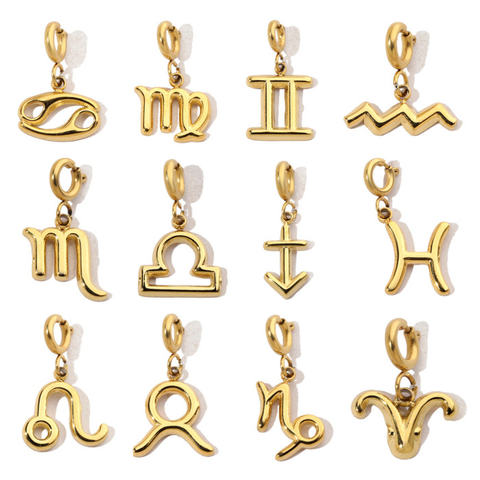 Gold Color Zodiac Stainless Steel Diy Clip On Charms Never Fade Women Aquarius Bracelet Necklace Lobster Pendant