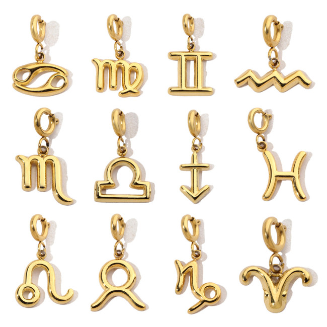 Gold Color Zodiac Stainless Steel Diy Clip On Charms Never Fade Women Aquarius Bracelet Necklace Lobster Pendant