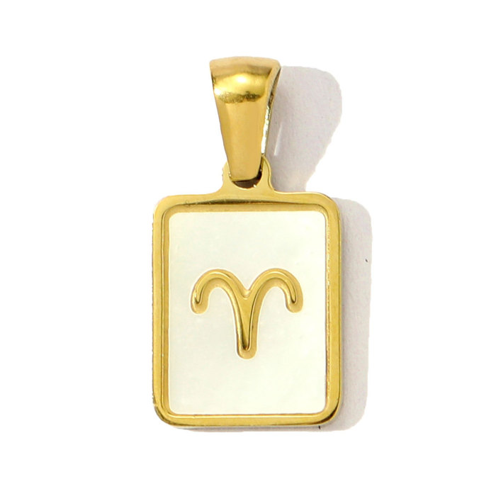 French Retro Stainless Steel Square Zodiac Diy Charm Women 12 Star Signs Necklace Pendant Aries Shell Jewelry Wholesale