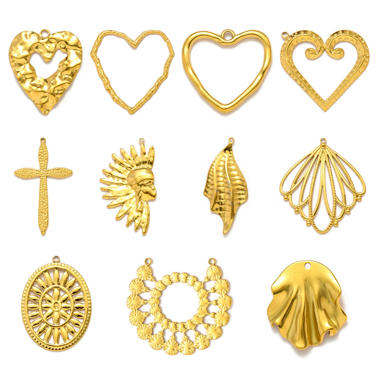 Love Heart Stainless Steel DIY Earrings Charms The Head of Indian Necklace Pendants Women's Sun Fishtail Jewelry