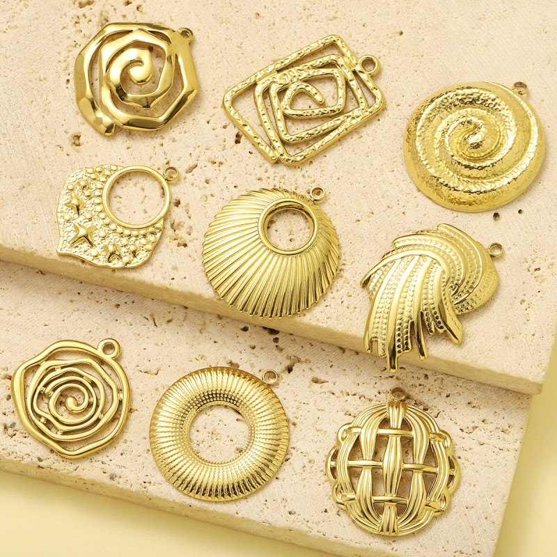 French Hollow Flower Stainless Steel DIY Charm Geometric Spiral Necklace & Earrings Pendants Women's Irregular Jewelry