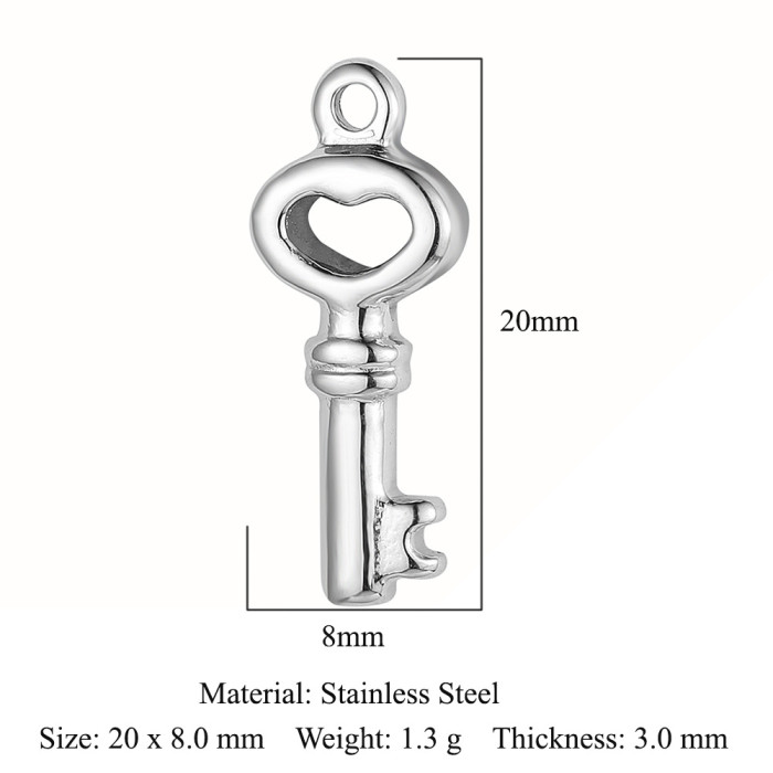 Hollow Heart Mirror Polished 316 Stainless Steel DIY Charm Key Infinite Love Jewelry Necklace Pendant