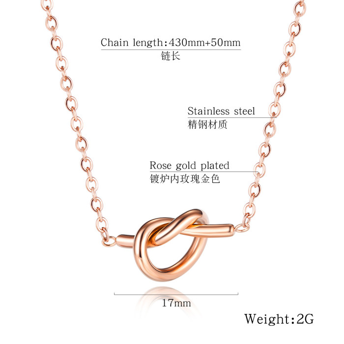 Crowd Lover Knot Heart Shaped Pendant Necklace, Women's Titanium Steel Plated 18K Gold Popular Collar Chain