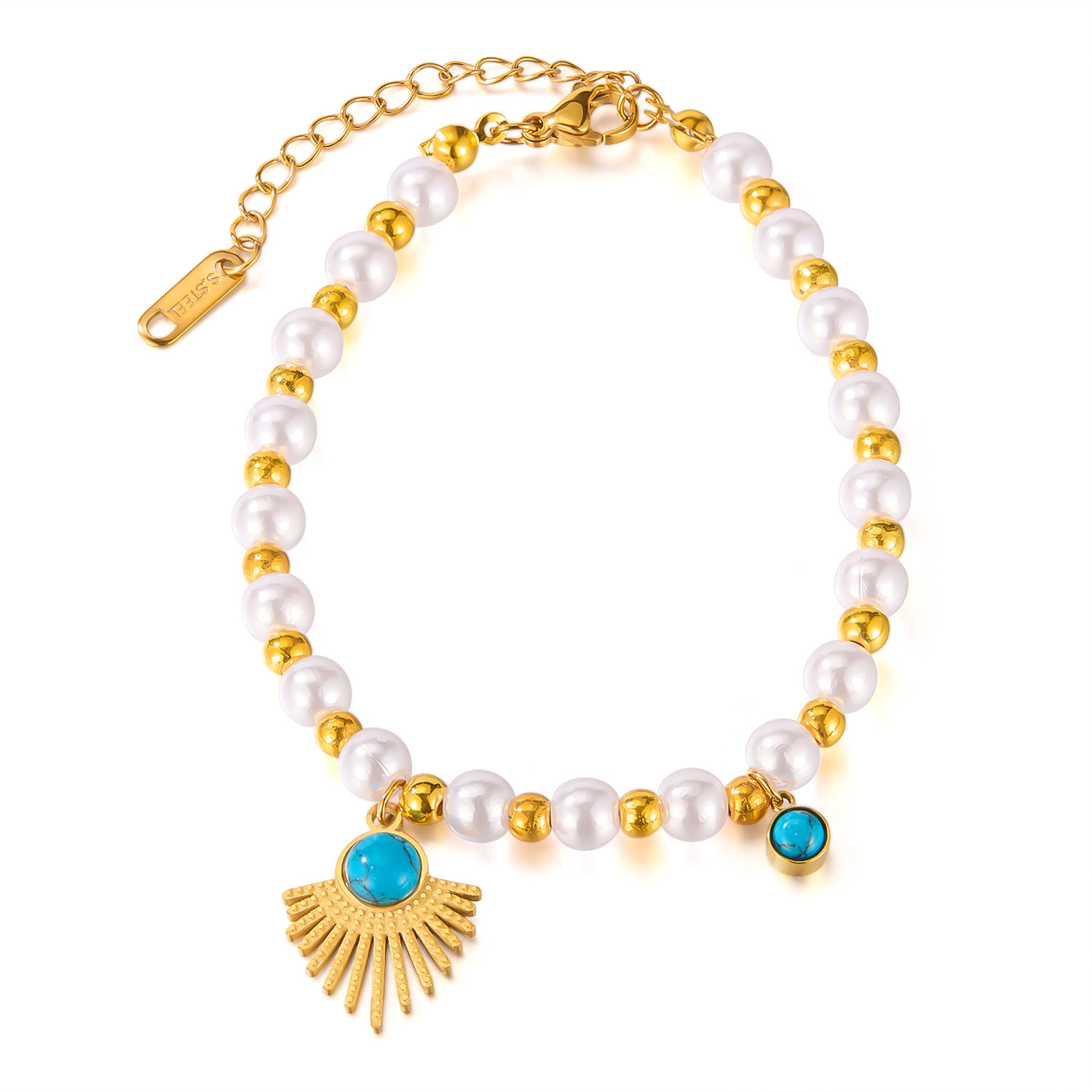 316L Stainless Steel Flower Eye Charm Bracelet for Women New Party Gift Fashion Pearl Bead Wristlet Chain Jewelry