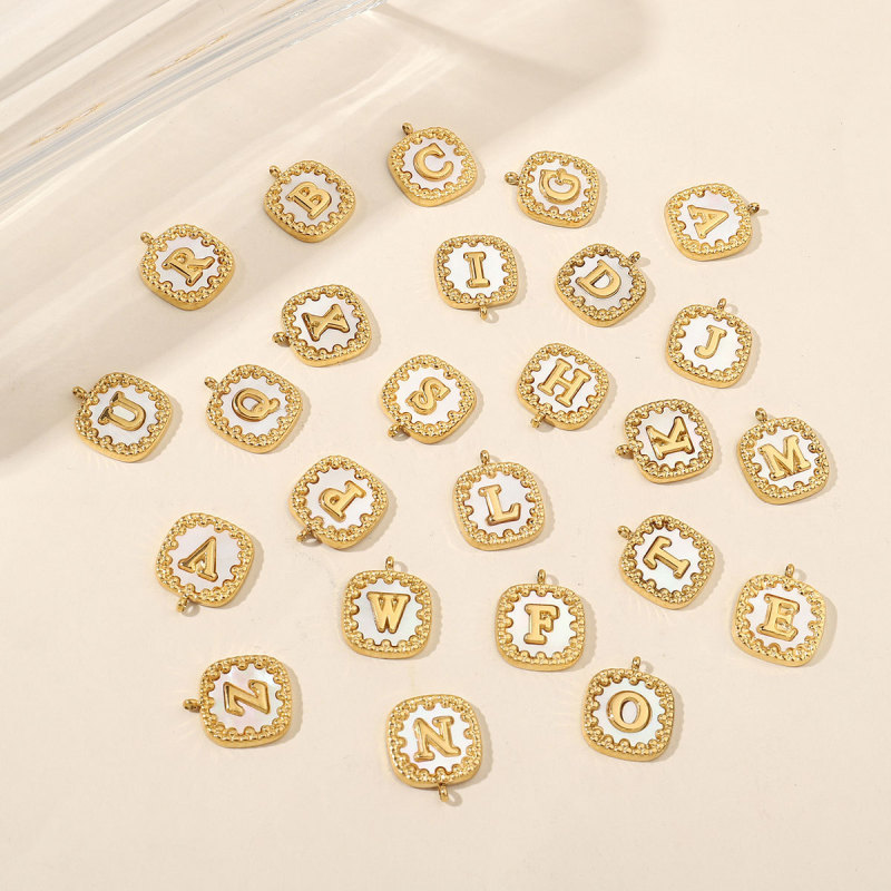 Stainless Steel Square Alphabet Charm A-Z Letter Shell Pendant for DIY Jewelry Making Name Necklace Wholesale