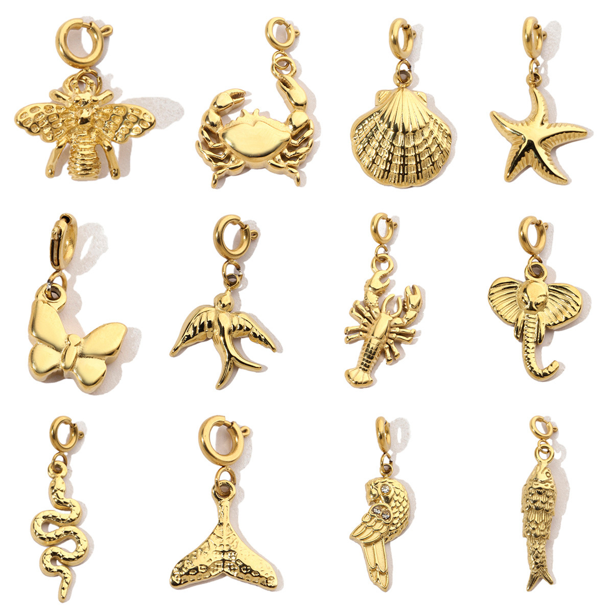 Stainless Steel DIY Clip-On Charms Bee Snake Crab Fish Lobster Pendant for Women Bracelet Necklace Accessories