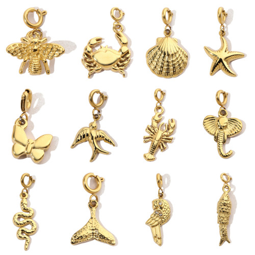 Stainless Steel DIY Clip-On Charms Bee Snake Crab Fish Lobster Pendant for Women Bracelet Necklace Accessories