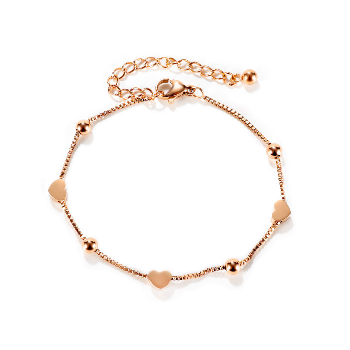 Titanium Stainless Steel Heart Charm Bracelets for Women Girls Cute Romantic Gold Plated Chain Bracelet Jewelry