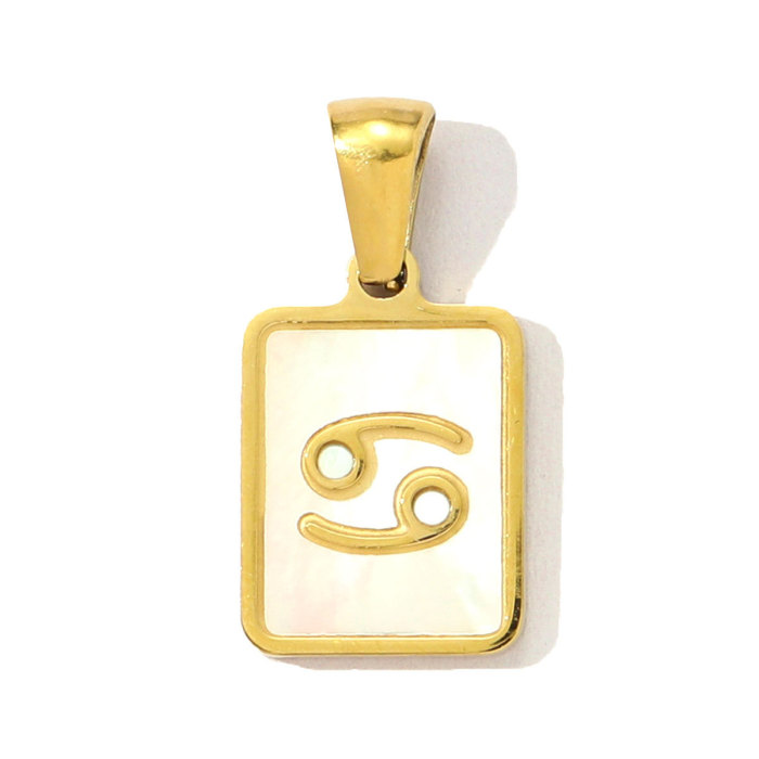 French Retro Stainless Steel Square Zodiac Diy Charm Women 12 Star Signs Necklace Pendant Aries Shell Jewelry Wholesale