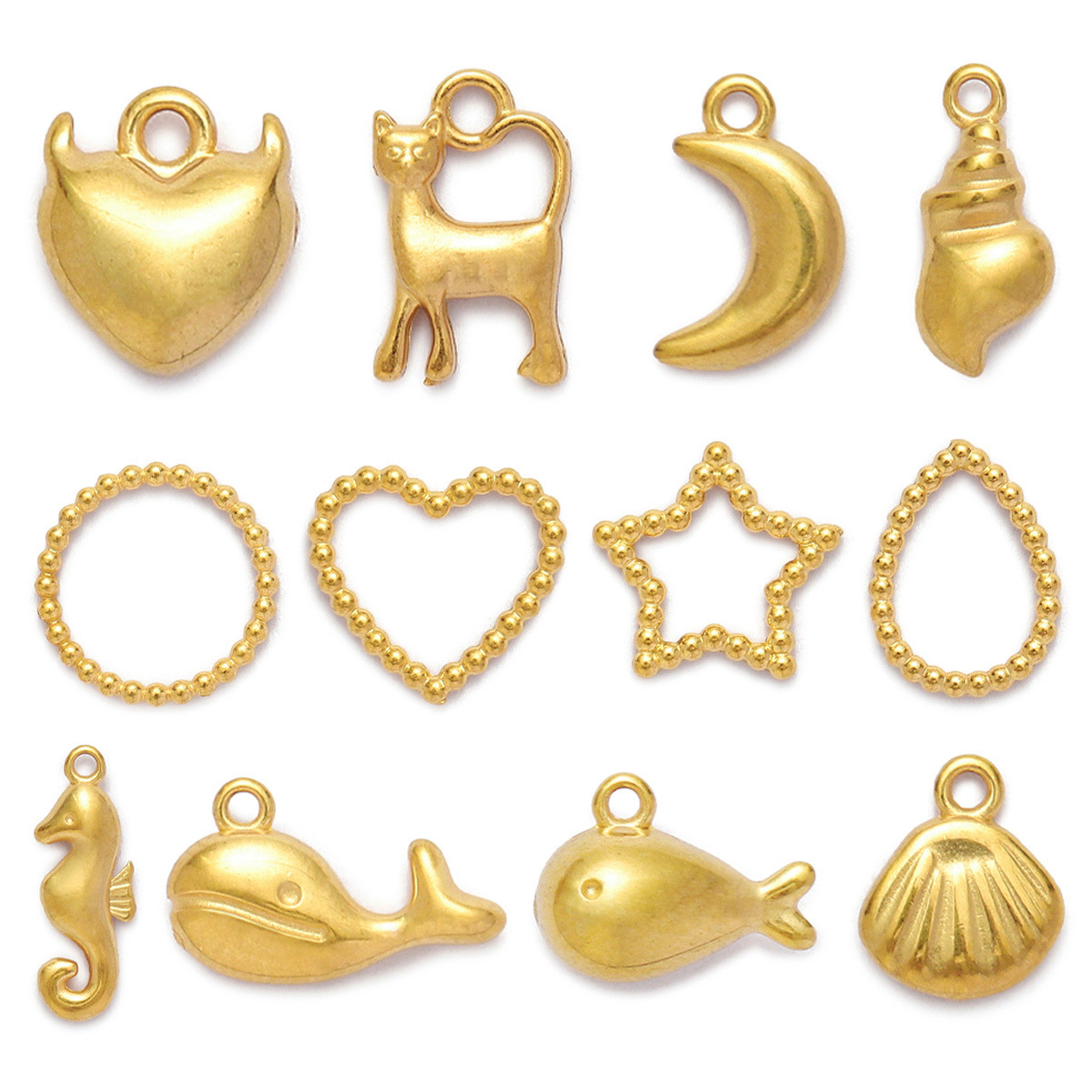 18K Real Gold Stainless Steel Whale Shell DIY Charms Seahorse Conch Necklace Pendants Women's Heart Star Jewelry