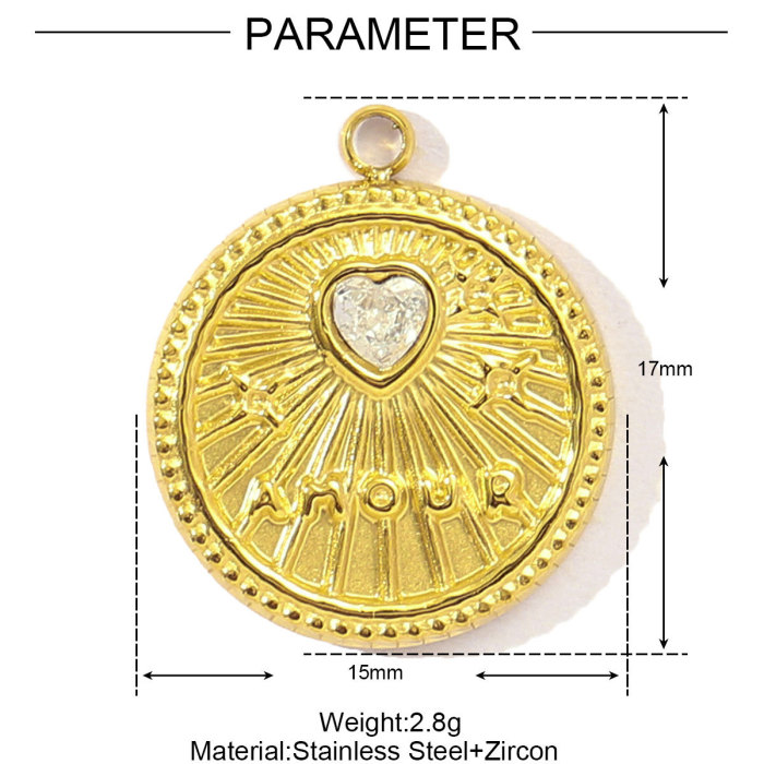 Mirror Polish Stainless Steel Cubic Zircon Heart Diy Charm Women Stone Eye Bear Necklace Pendant Crescent Star Jewelry