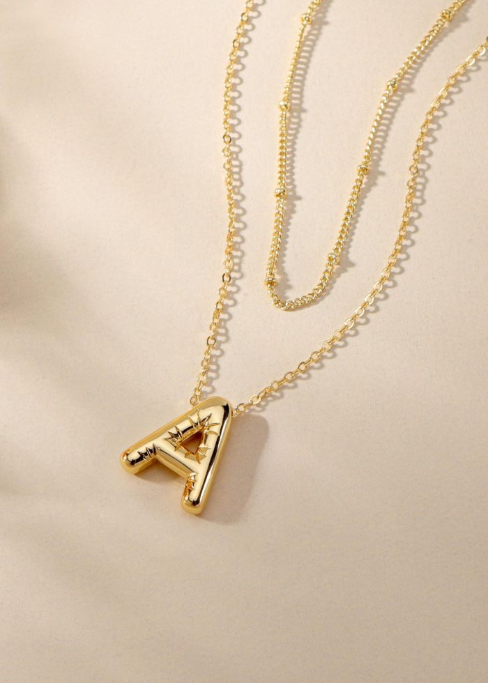 Chunky Initial Letter Pendant Necklaces For Women Gold Color Stainless Steel A to Z Charm Waterproof Jewelry Anniversary Gift