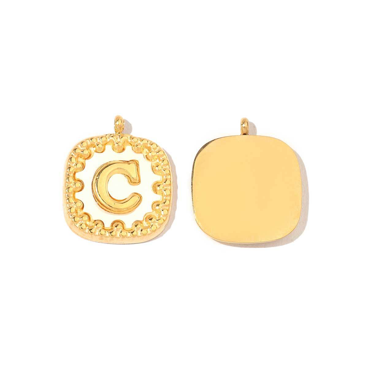 Stainless Steel Square Alphabet Charm A-Z Letter Shell Pendant for DIY Jewelry Making Name Necklace Wholesale