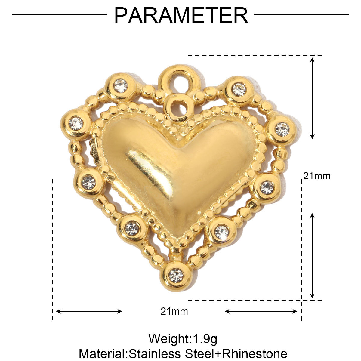 Stainless Steel Heart Charms with Zircon Pendants for DIY Making Bracelet Necklace Jewelry