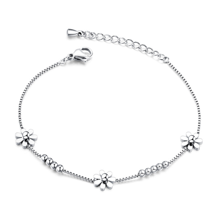 Titanium Steel Rose Gold Plated Small Fresh Daisy Charm Bracelet Female Jewelry Trendy Chain & Link Bracelets
