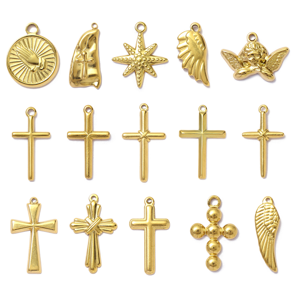 Fashion Stainless Steel Star Sun Moon Cross Charms Angel Wing Necklace DIY Small Pendant Wholesale