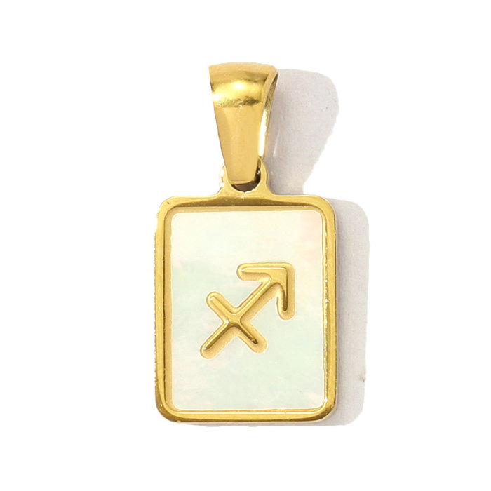 French Retro Stainless Steel Square Zodiac Diy Charm Women 12 Star Signs Necklace Pendant Aries Shell Jewelry Wholesale