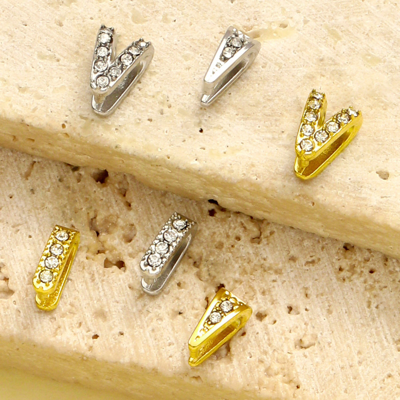French Stainless Steel Rhinestone V Shaped Pinch Bail Clasps Melon Seeds Clips for DIY Necklace Pendant Women Jewelry