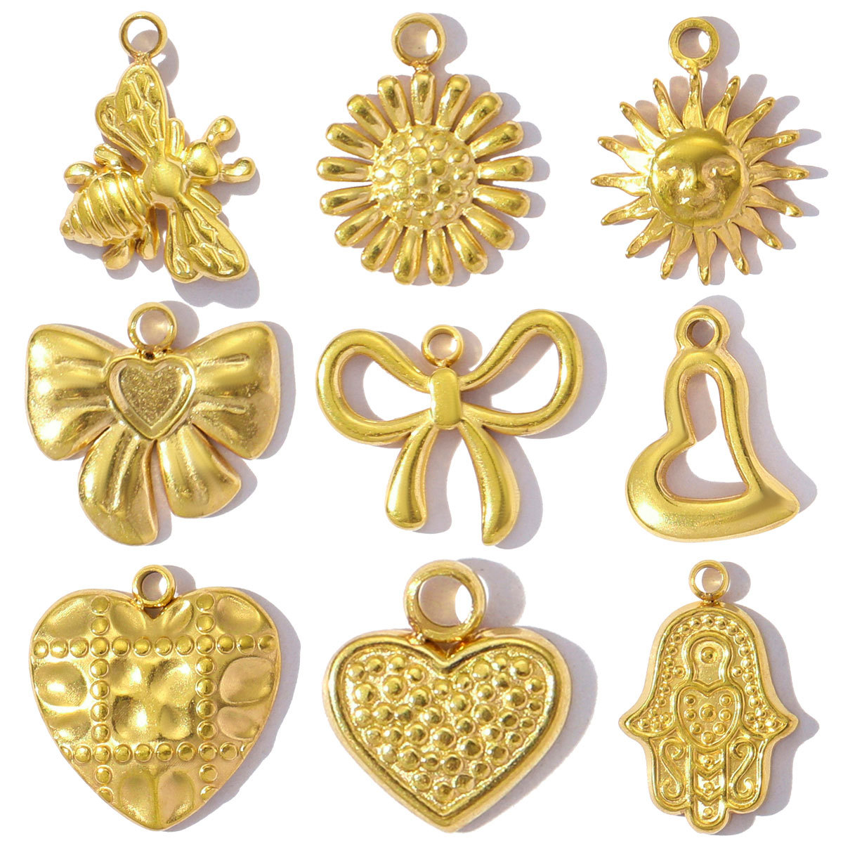 Stainless Steel Sunflower Love Heart DIY Charms Women Bow Knot Bee Necklace Pendants Hamsa Hand Jewelry Wholesale