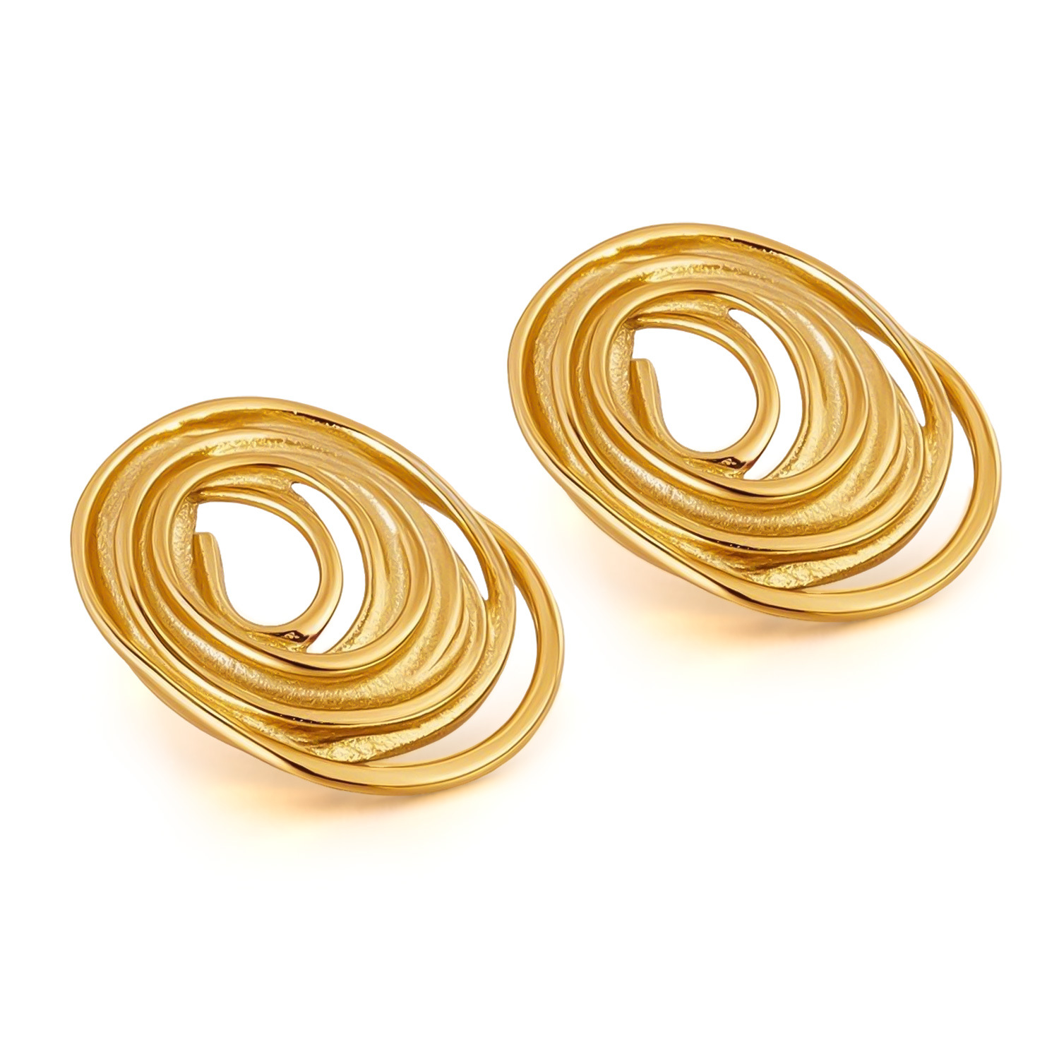 Gold Color Stainless Steel Stud Earrings Simple Oval Line Earrings for Women Exaggerated Women's Earrings Jewelry