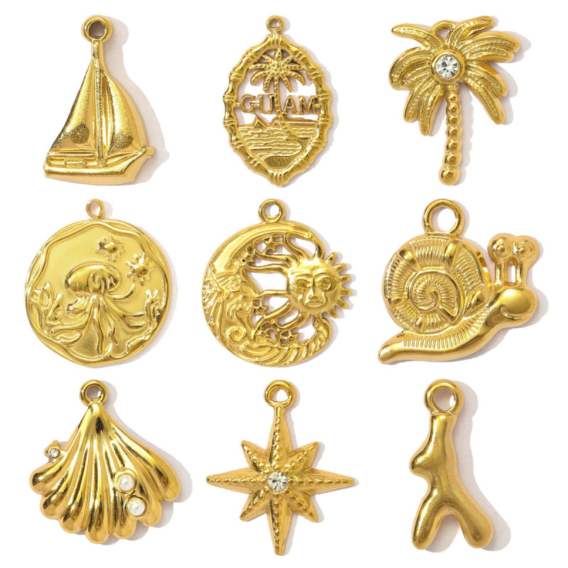 Stainless Steel Coconut Palm Pendants Shell Conch Charms for DIY Fashion Jewelry Making Necklace Earring Wholesale