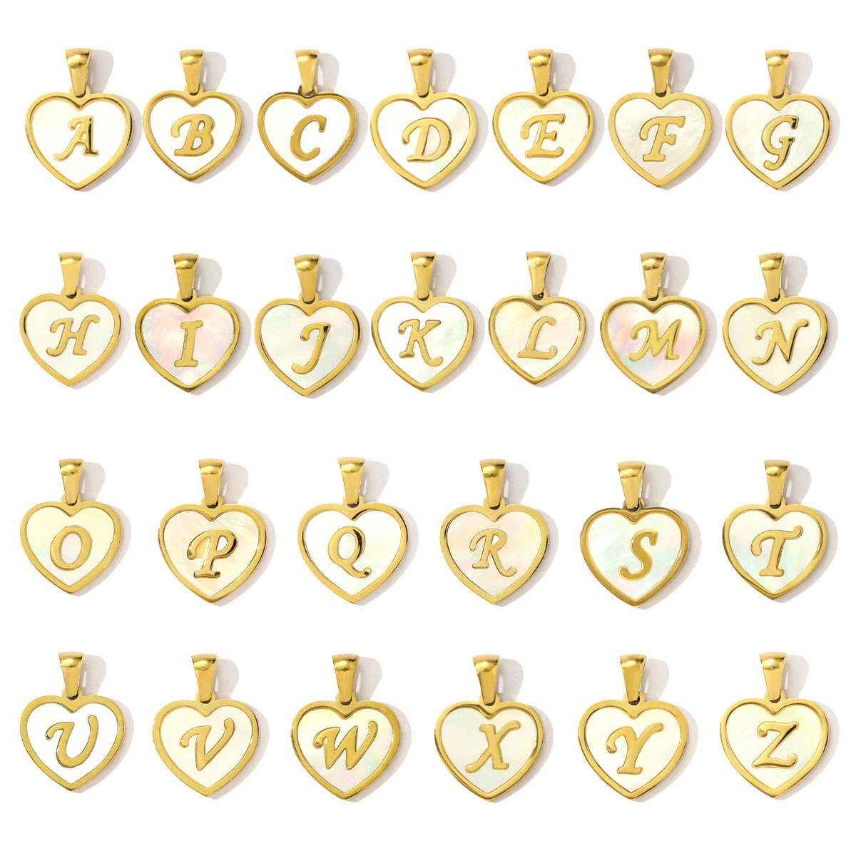 French Heart Shell Capital Name Stainless Steel Diy Charm Women Initial Letter Necklace Pendant A-Z English Alphabet