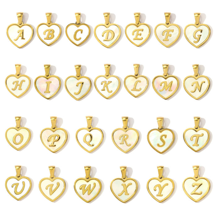 French Heart Shell Capital Name Stainless Steel Diy Charm Women Initial Letter Necklace Pendant A-Z English Alphabet