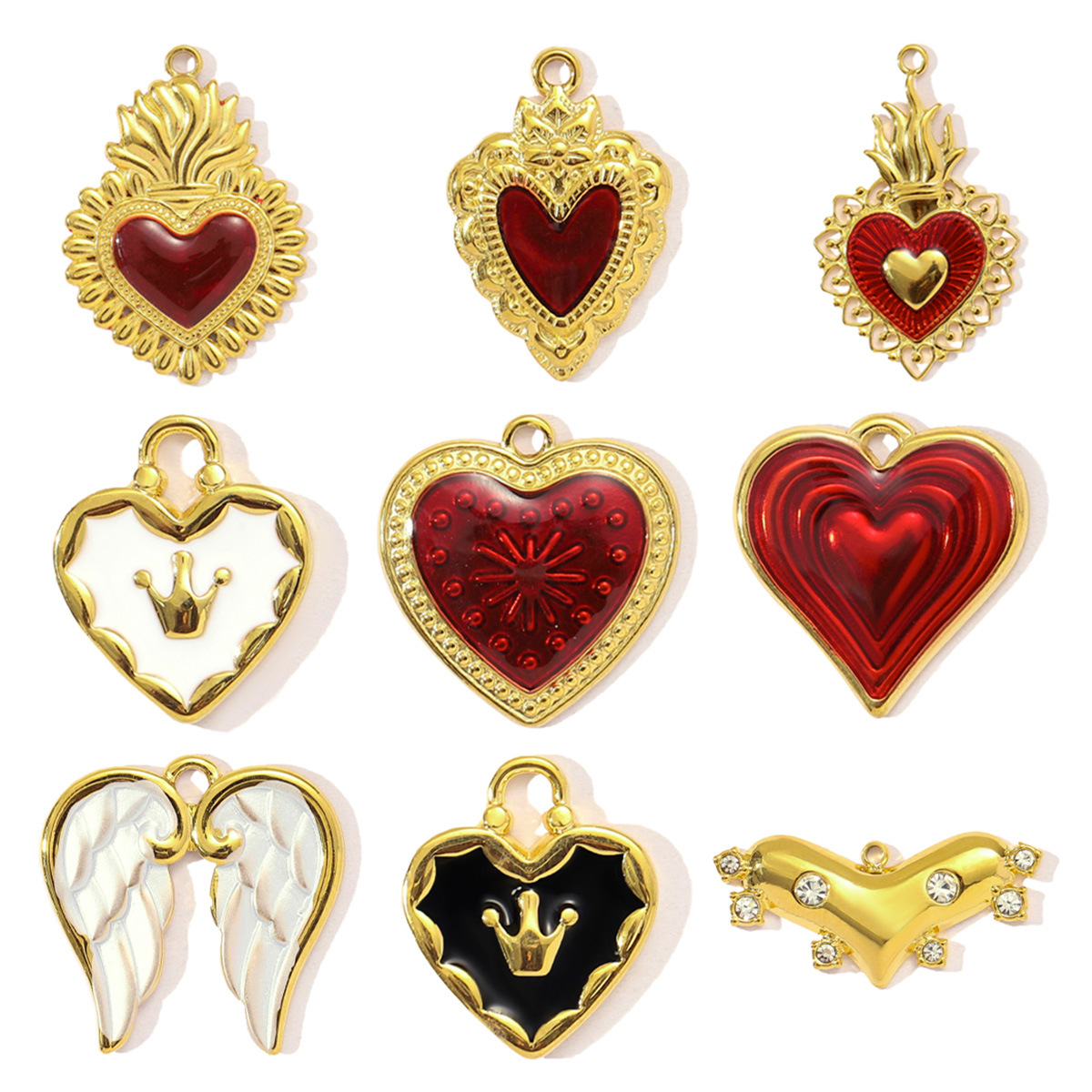 Stainless Steel Enamel Heart Crown Pendants Charms for DIY Fashion Jewelry Making Necklace Earring Wholesale