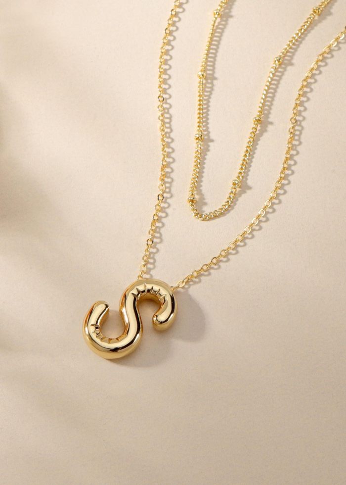 Chunky Initial Letter Pendant Necklaces For Women Gold Color Stainless Steel A to Z Charm Waterproof Jewelry Anniversary Gift
