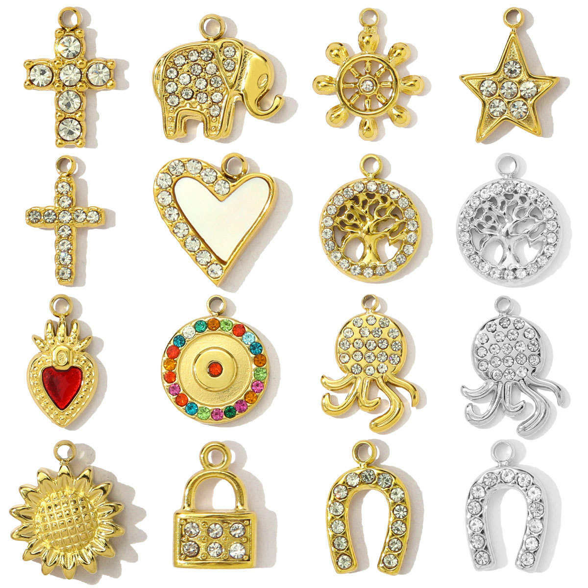 Stainless Steel Life Tree Rhinestone Diy Charm Women Horseshoe Cross Necklace Pendant Elephant Lock Jewelry Wholesale