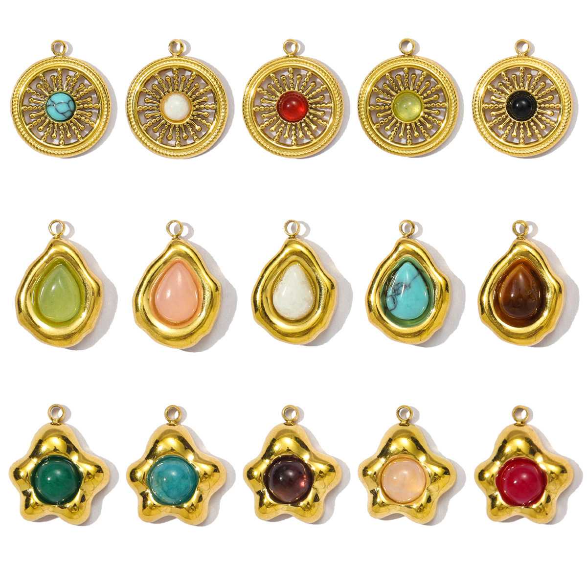 Stainless Steel Natural Stone Flower Waterdrop Pendants for DIY Making Bracelet Necklace Jewelry Accessory Wholesale