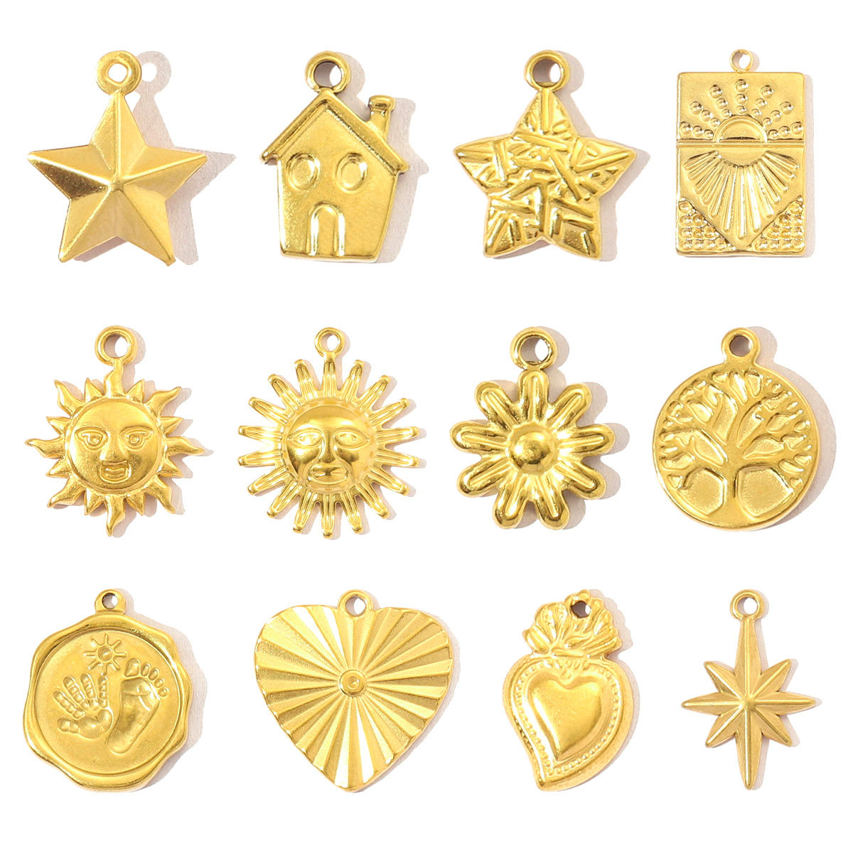 Fashion Stainless Steel Life Tree Flower Crown Necklace Pendants Women Star Sun Heart DIY Bracelet Charms House Jewelry