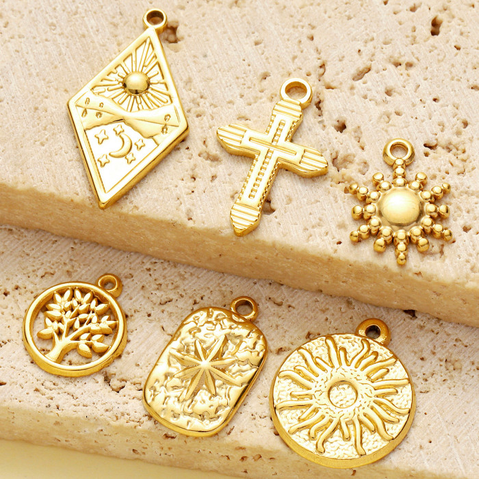 Life Tree Cross Stainless Steel DIY Charms Crescent Moon Sun Necklace Pendants Women's Fashion Jewelry Wholesale
