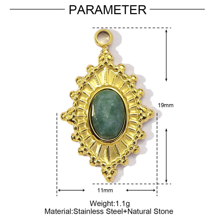French Stainless Steel African Jade Cross Diy Charm Women Chalchite Evil Eye Necklace Pendant Natural Stone Jewelry