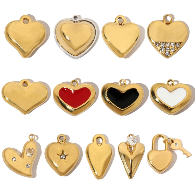 French Antique Blank Heart Stainless Steel Diy Bracelet Charms Women Lock Key Necklace Pendant Enamel Love Jewelry