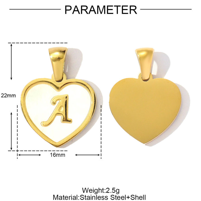 French Heart Shell Capital Name Stainless Steel Diy Charm Women Initial Letter Necklace Pendant A-Z English Alphabet