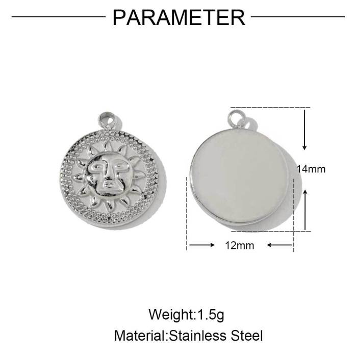 Stainless Steel Crescent Angel Eye Sun Charms Square Brick Palm Leaf Starfish Necklace DIY Small Pendant Wholesale