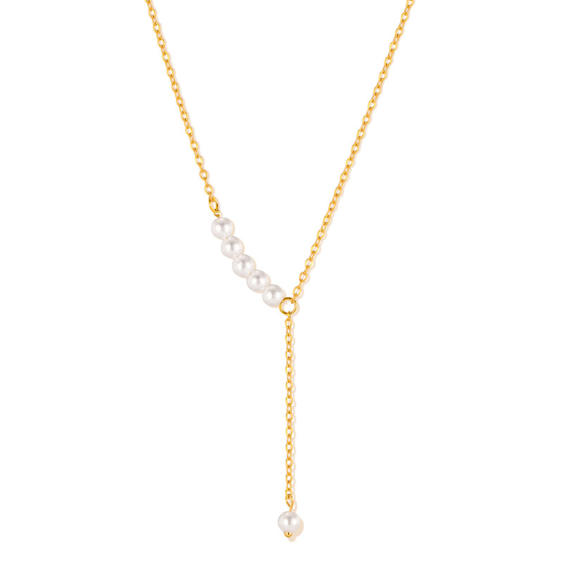 French Titanium Steel Tassel Pearl Necklace for Womenwith Versatile Design Light Luxury Collarbone Chain Stainless Steel Jewelry