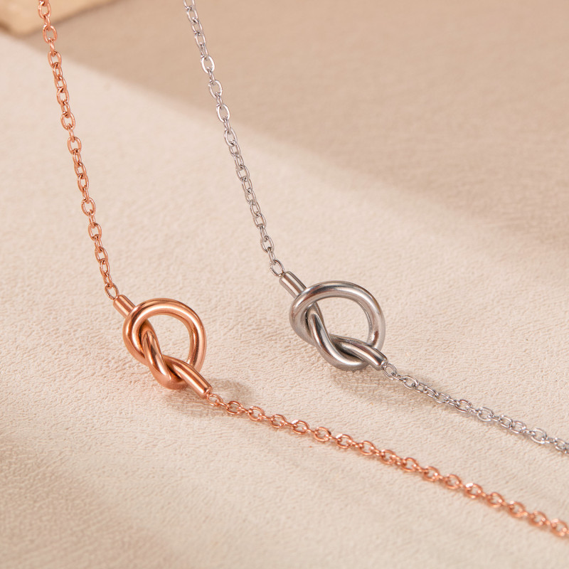 Crowd Lover Knot Heart Shaped Pendant Necklace, Women's Titanium Steel Plated 18K Gold Popular Collar Chain