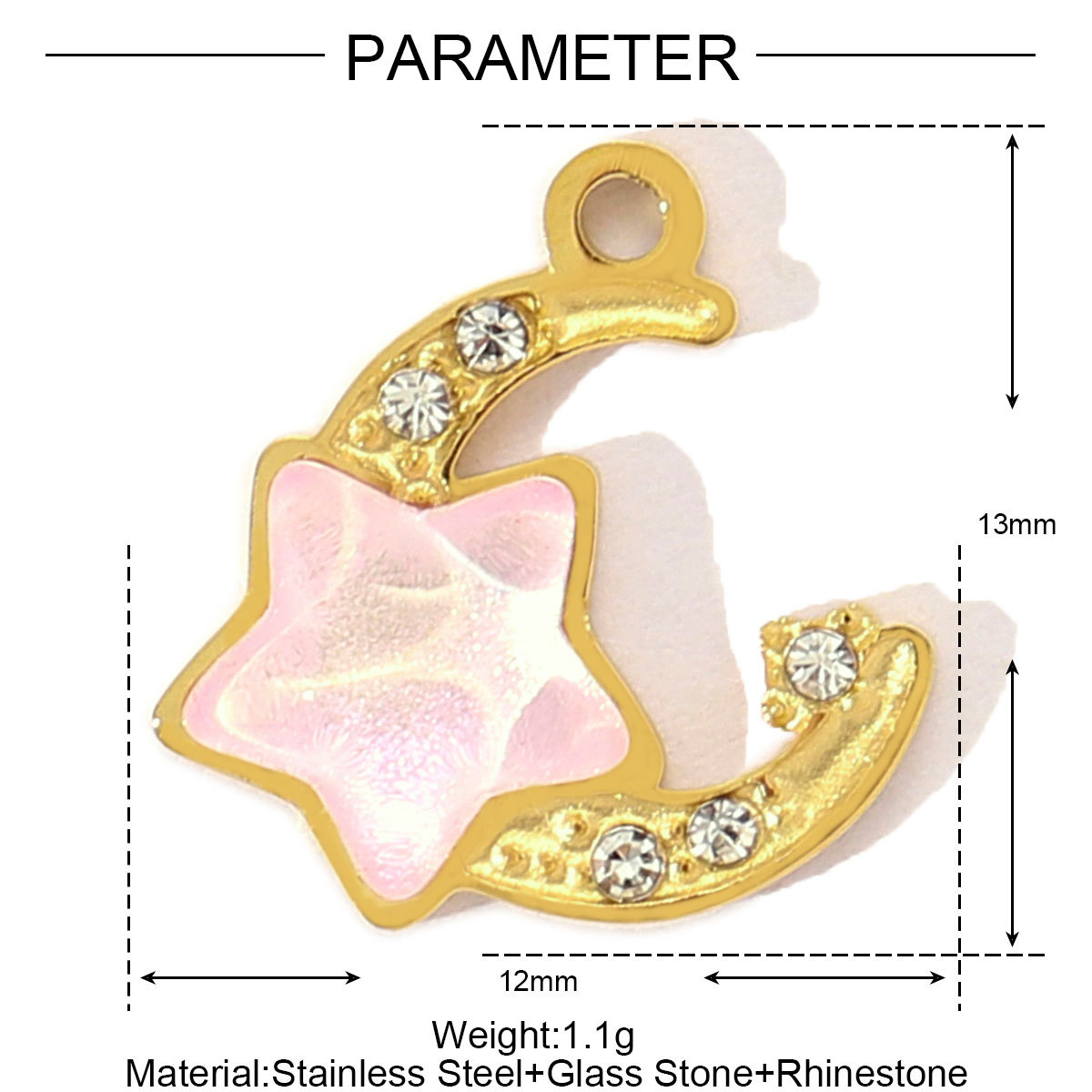 Stainless Steel Bowknot Heart Pendants Moon Charms Glass Stone for DIY Jewelry Making Necklace Earring Accessory