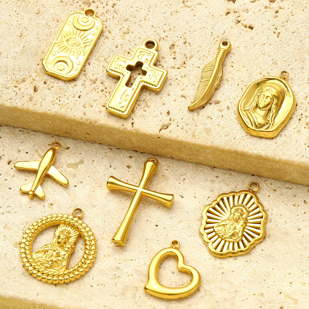 Stainless Steel The Virgin Mary Holy Mother Bracelet Charms Women Aircraft Cross Eye DIY Pendants Heart Jewelry