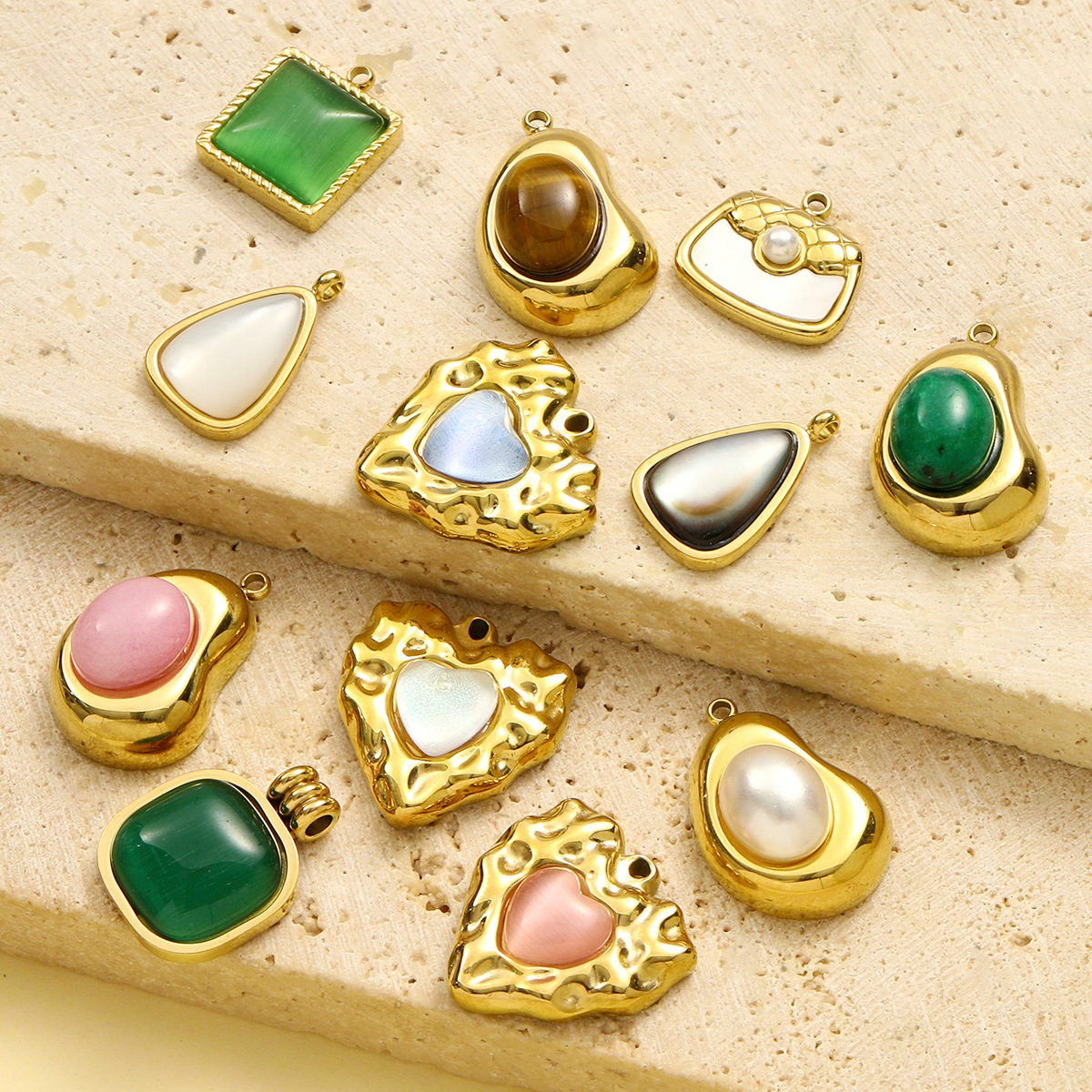 Stainless Steel Geometrical Natural Stone Pendants Charms for DIY Fashion Jewelry Making Necklace Earring Wholesale