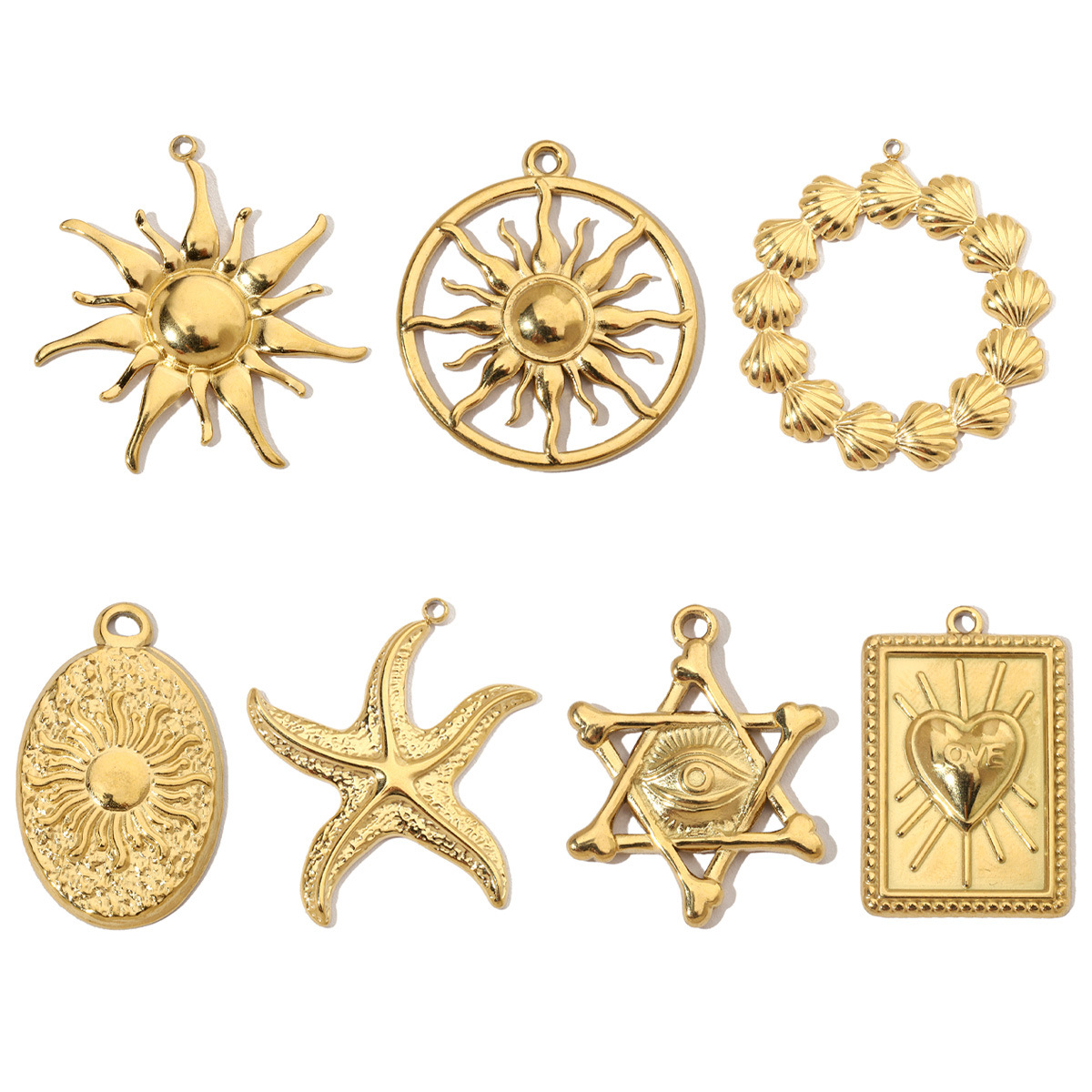 French Antique Shell Sun Stainless Steel Diy Charms Women Starfish Earring Necklace Pendant Heart Jewelry