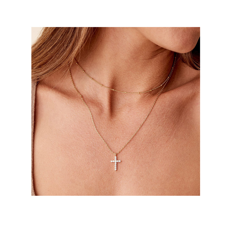 14k Gold Plated Layering Necklaces Stylish Minimalist Design Cross Pendants Necklace Jewelry Birthday Gifts for Women Teen Girls