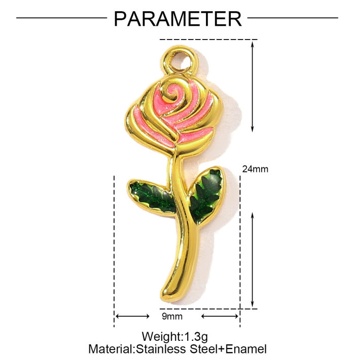 French Natural Stone Flower Stainless Steel Necklace Pendant Women Crystal Evil Eye Clover DIY Charms Rose Jewelry