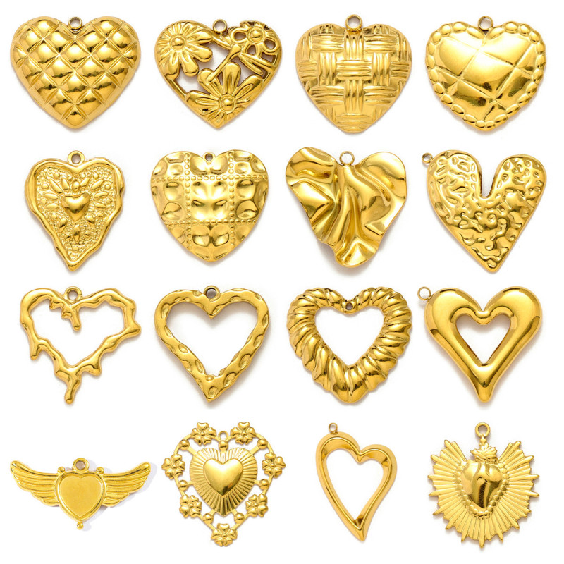Stainless Steel Irregular Heart DIY Earring Charms Flower Wing Necklace Pendants Women's Love Jewelry Wholesale