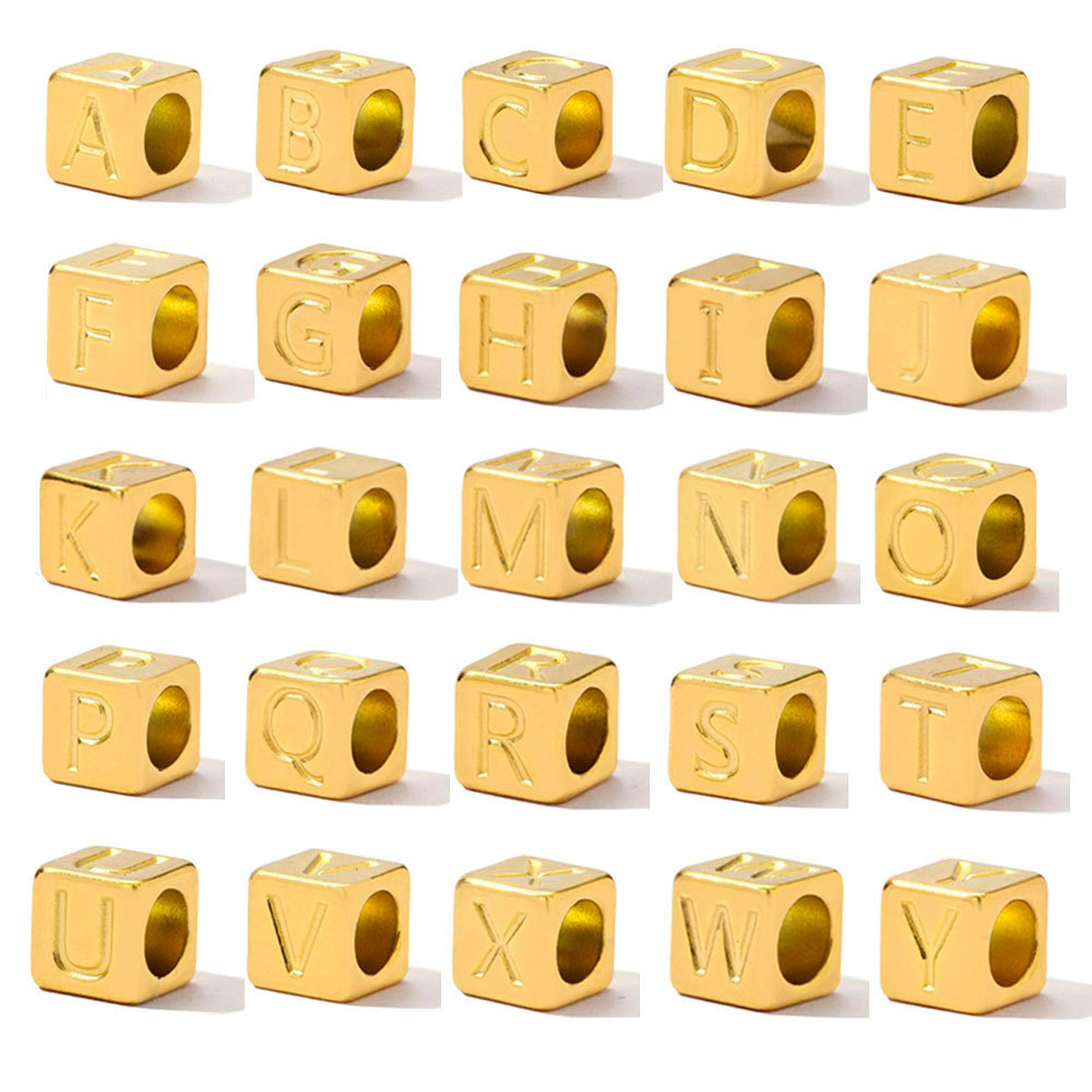 Stainless Steel A-Z Letter Alphabet Spacer Beads Women Capital Initial Name Cube DIY Necklace Pendants Jewelry