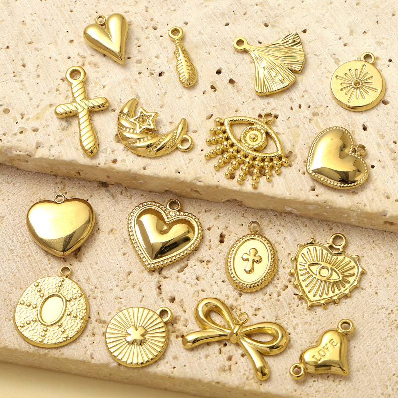 Cute Love Heart Stainless Steel DIY Earrings Charms Bow Knot Star Moon Necklace Pendants Women's Eye Cross Jewelry